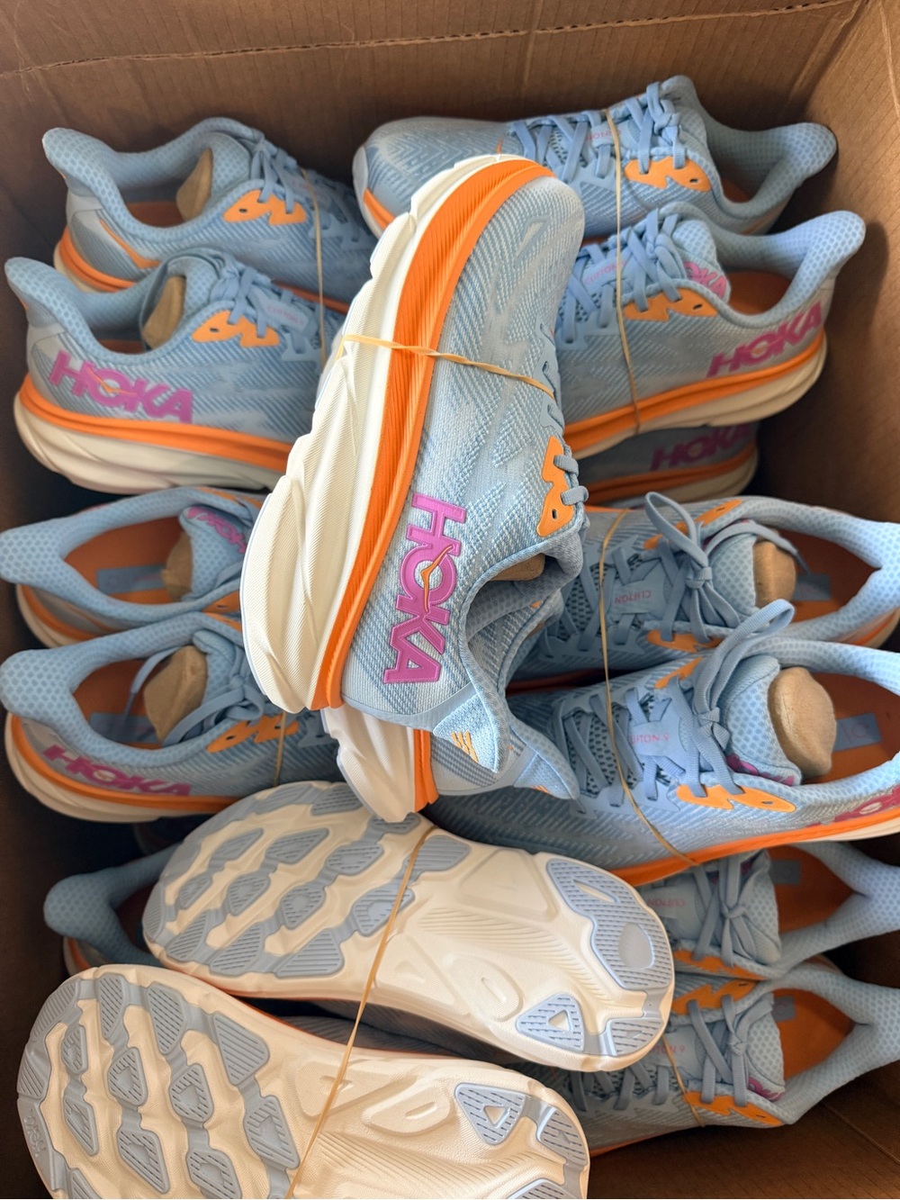HOKA Women’s Clifton 9 Light Blue and Orange Running Shoes New no box